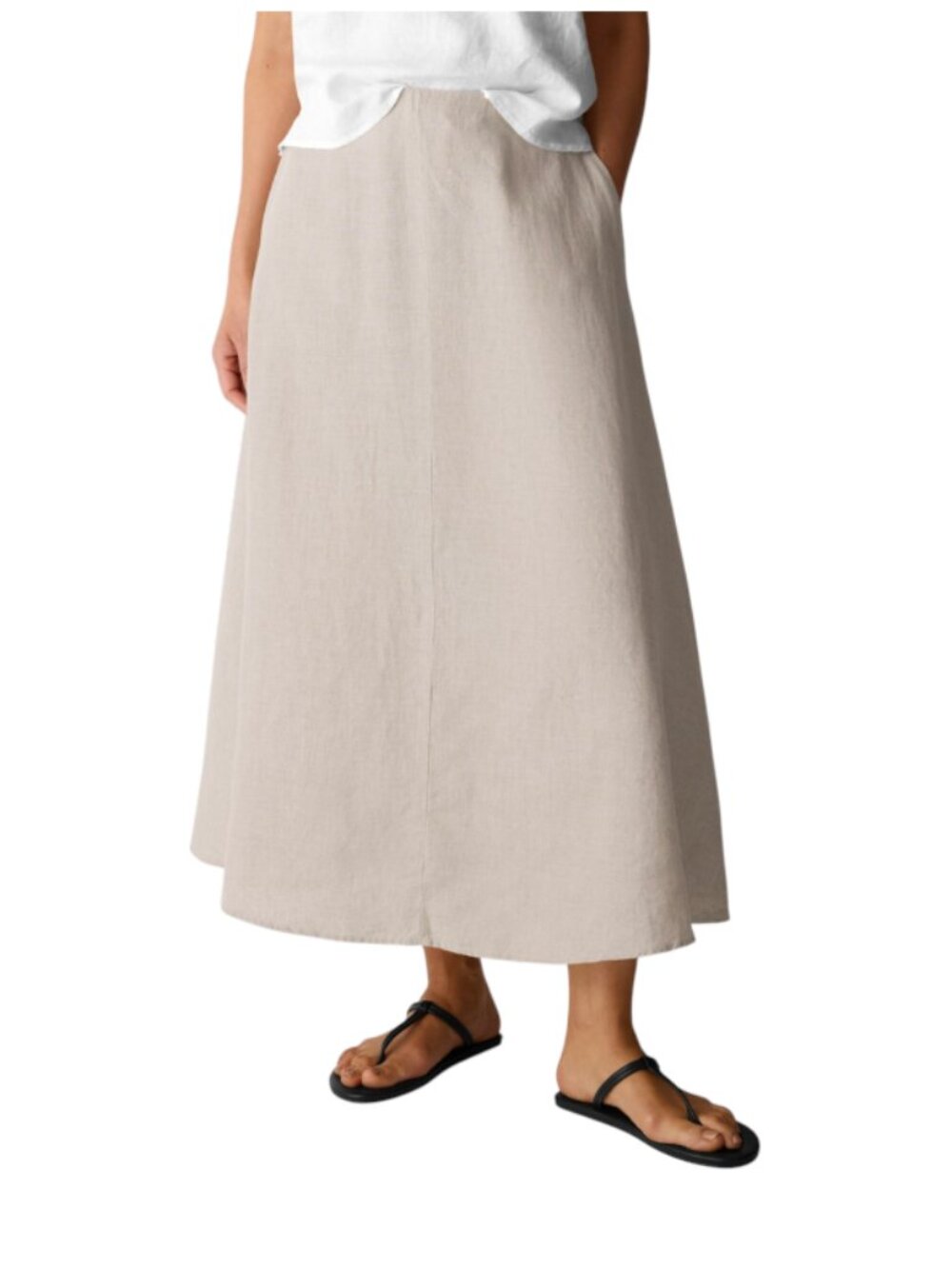 Eileen Fisher Organic Linen A-Line Midi Skirt Womens XXS Beige Natural Tan Khaki